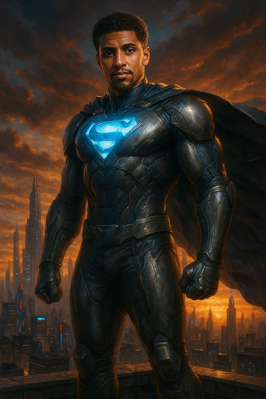 Transform this person into a powerful superhero