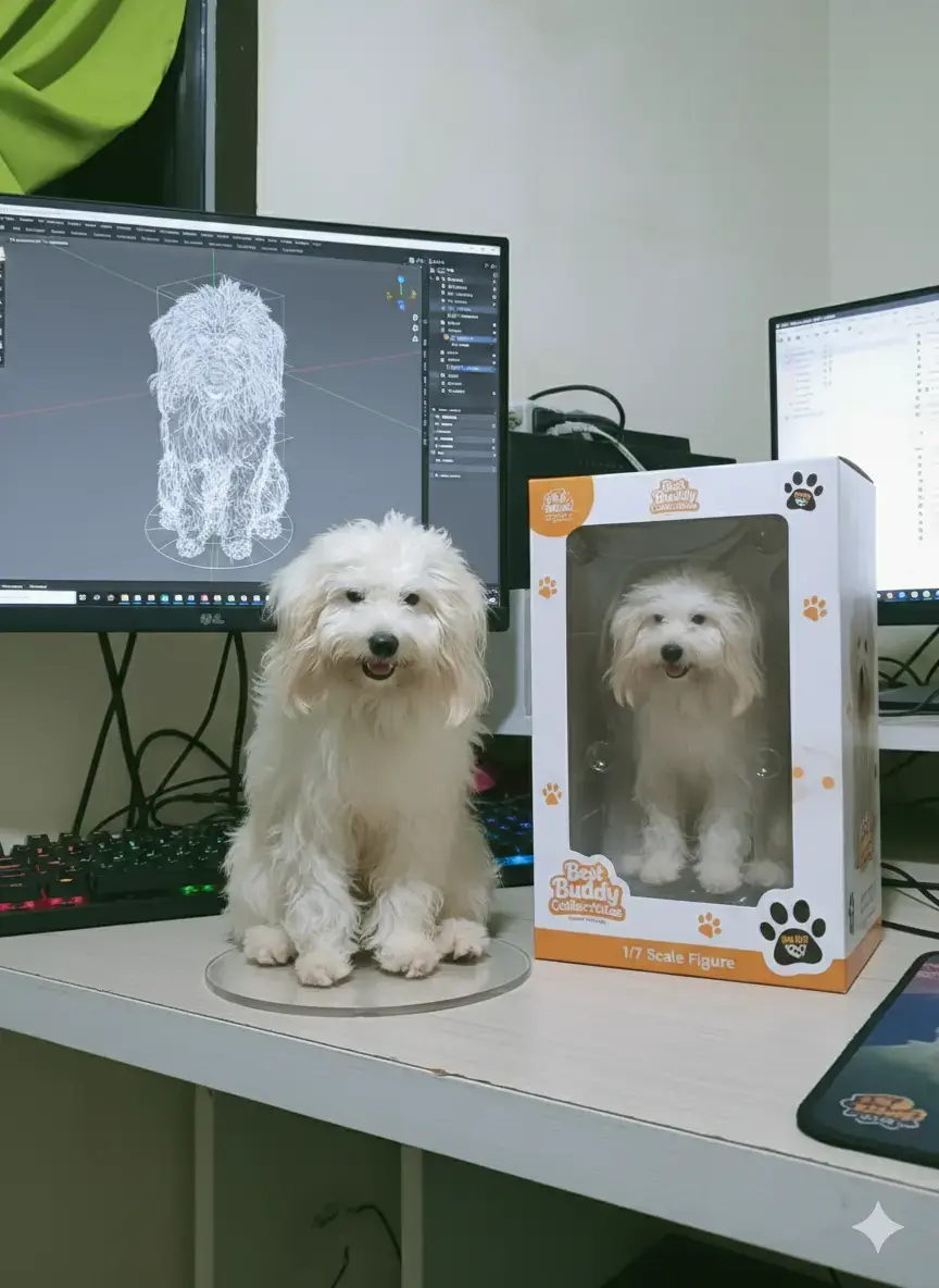 Realistic Character Figure Concept with box packaging and blender model Prompt
